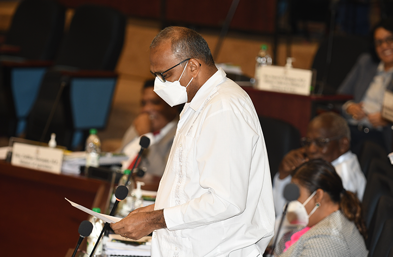 Health Minister, Dr. Frank Anthony as he presented the Bill to the National Assembly (Adrian Narine photo)