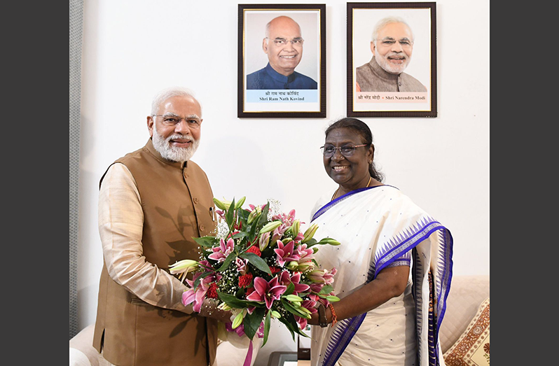 Prime Minister Narendra Modi with Droupadi Murmu, the first tribal woman to be elected to the post of President of India