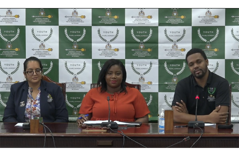 (From left) Clerk of Committee, Sereeta Bethune; Parliamentary Executive Officer, Carlleta Charles; and Public Relations Officer, Yannick December