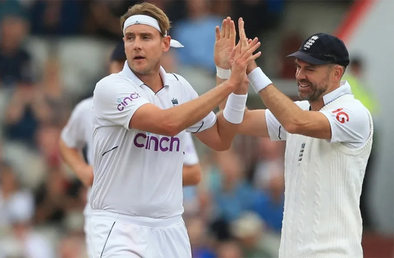 Stuart Broad (left) struck twice in his first three overs after being bumped off the new ball  (AFP/Getty Images)
