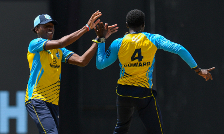St Lucia Kings celebrate a wicket yesterday against Jamaica Tallawahs
