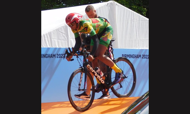 Cyclist Christopher Griffith about to start his Time Trial at the 22nd Commonwealth Games.
