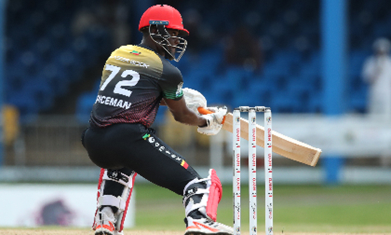 Andre Fletcher gathers runs behind square on the off-side during his unbeaten 45 yesterday. (Photo courtesy Getty/CPL)