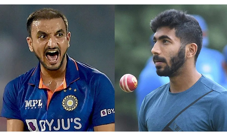 Fast bowlers Harshal Patel (left) and Jasprit Bumrah