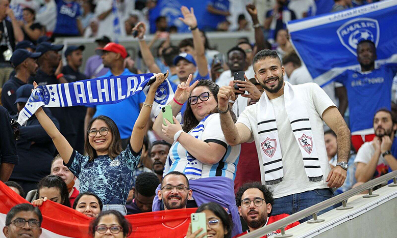 Fans attend the Lusail Super Cup football match between Saudi Arabia's Al-Hilal and Egypt's Zamalek at the Lusail Stadium on the outskirts of Qatar's capital Doha on September 9, 2022. (Photo by Mustafa ABUMUNES/AFP)
