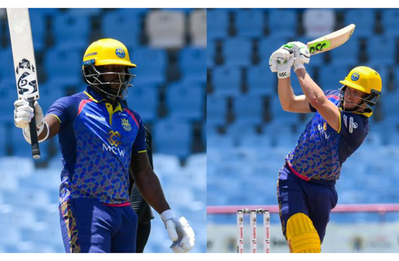Left-handers Kyle Mayers (left) and David Miller scored vital half-centuries (CPL photos)