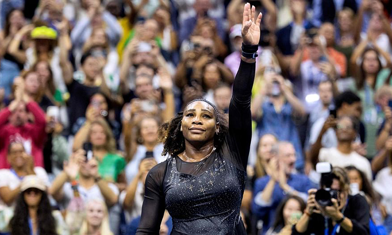 USA's Serena Williams waves to the audience after losing against Australia's Ajla Tomljanovic during their 2022 US Open Tennis tournament women's singles third round match at the USTA Billie Jean King National Tennis Center in New York, on Friday night (AFP)