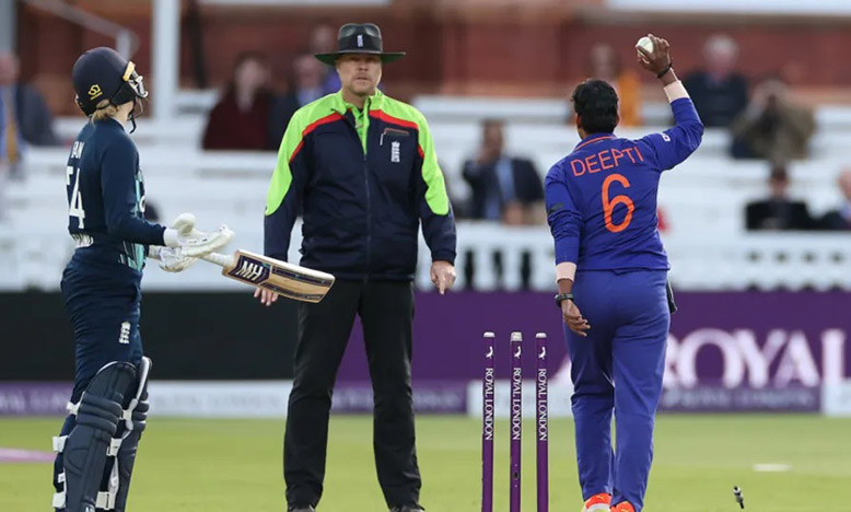 Deepti Sharma runs out Charlie Dean backing up at the non-striker's end (Getty Images)