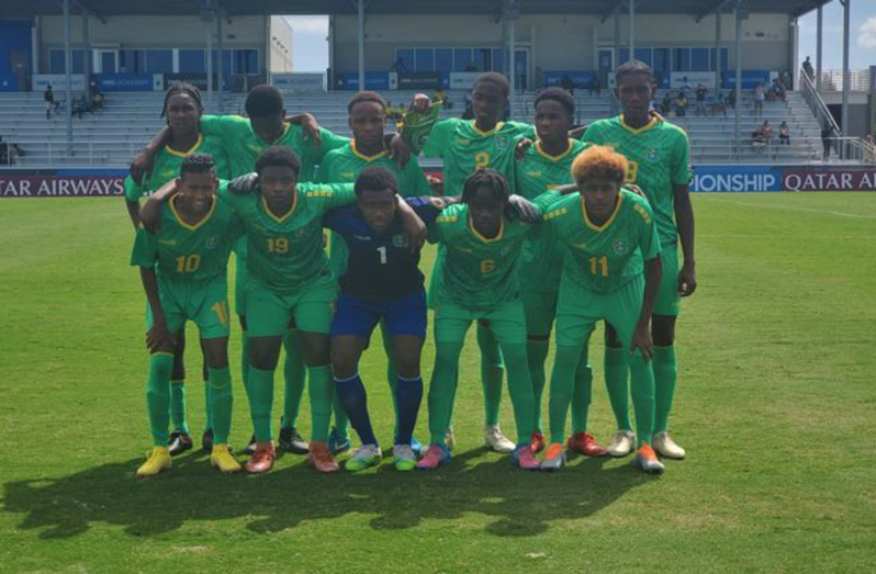 The Guyana starting XI pose before the match (Photo: GFF)