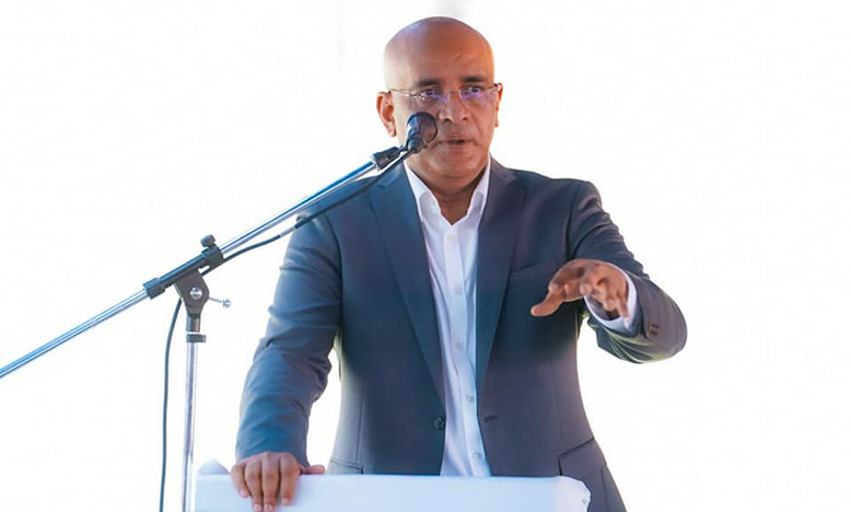 Vice-President, Dr Bharrat Jagdeo speaking at the meeting at Port Mourant on Friday (Office of the Vice-President photo)