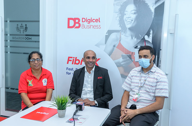 CPL representatives Nafeeza Rodrigues and Chaitram Singh are pictured with Digicel’s Head of Business Solutions, Balaji Vinjimoor (centre)