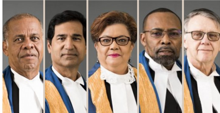 (From left) Justice Denys Barrow, Justice Peter Jamadar, Justice Maureen Rajnauth-Lee, Justice Winston Anderson, and Justice Jacob Wit