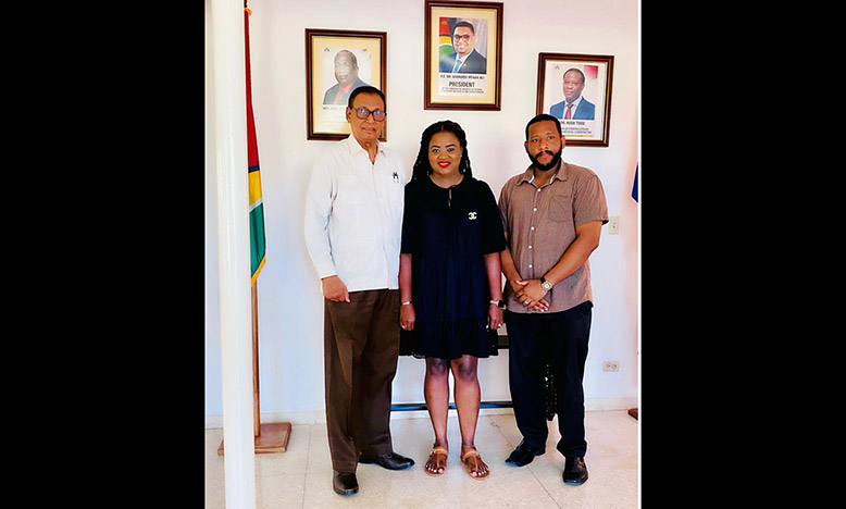 Dr. Tappin-Fraser (centre) is seen with Guyana's Ambassador to Cuba, Halim Majeed (left), and Mr. Quincy Younge, First Secretary at the Guyana Mission in Havana
