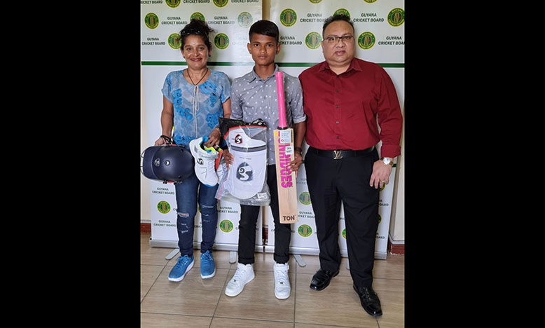 GCB presents cricket gear to Navin Boodwah