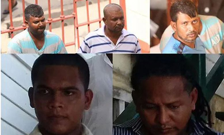 From top left to right: Niran Yacoob, Harri Paul Parsram, Radesh Motie. Bottom left to right: Diodath Datt, Orlando Dickie (Stabroek News photo)