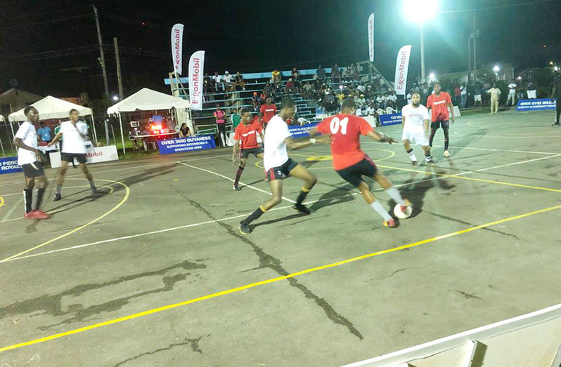 Action in the semi-finals of the New Era/ExxonMobil Linden Futsal C/ship