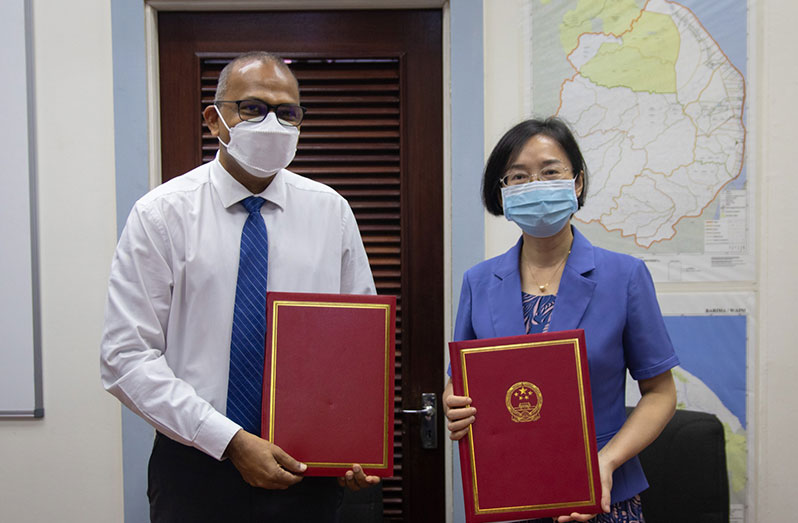 Minister of Health Dr. Frank Anthony and  China’s Ambassador to Guyana Guo Haiyan
