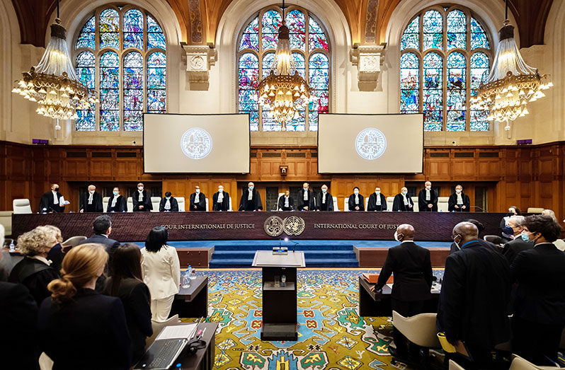 The Members of the Court at the opening of the hearings (UN Photo/ICJ-CIJ/Wendy van Bree)