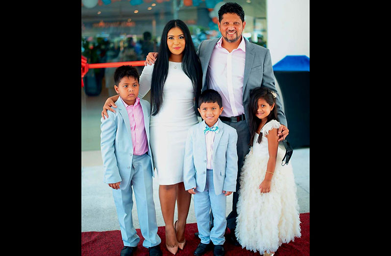 Former Guyana and West Indies International cricketer and captain and proprietor of Amazonia Mall, Ramnaresh Sarwan, Mrs. Cindy Parsram and their three children