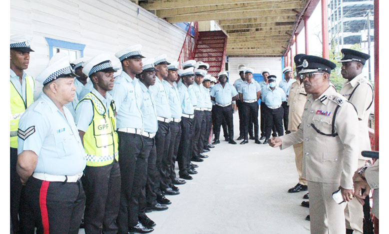 Commissioner of Police, Clifton Hicken, addressing a section of the gathering of traffic ranks where he underscored the Force's Standard Operating Procedures (SOPs)