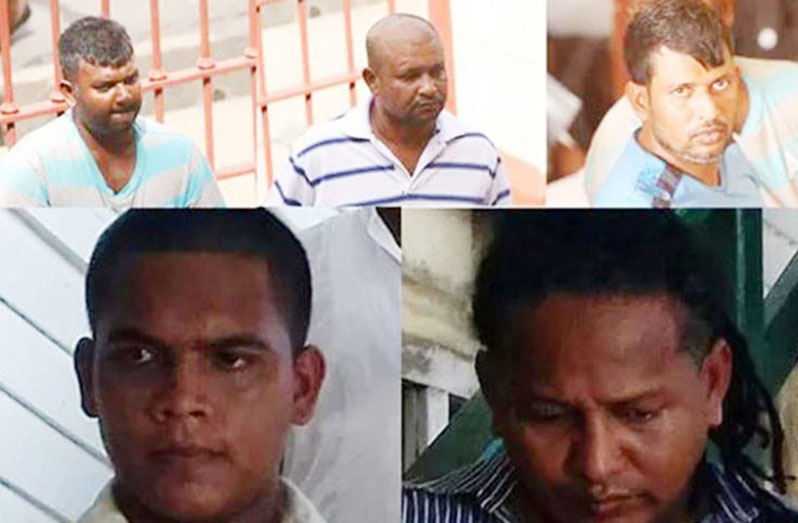 From top left to right: Niran Yacoob, Harri Paul Parsram, Radesh Motie. Bottom left to right: Diodath Datt, Orlando Dickie (Stabroek News photo)