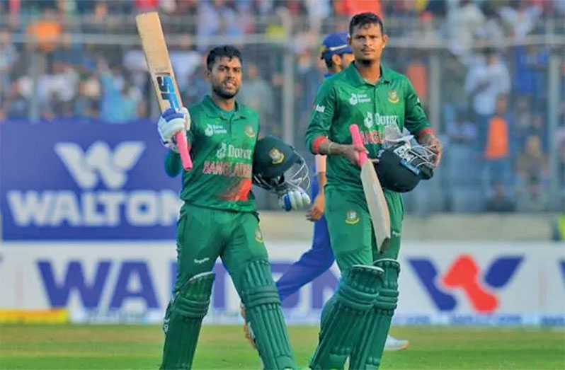 Mehidy Hasan Miraz (left) slammed his maiden ODI century