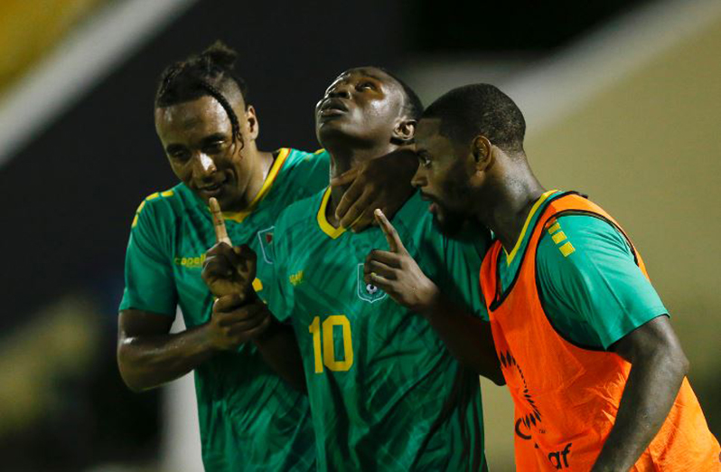 Two goals from Omari Glasgow were the difference as Guyana overturned an early deficit to win 2-1 over Montserrat and take the top spot of Group B of League B of the 2022-23 CONCACAF Nations League (Photo: Concacaf)