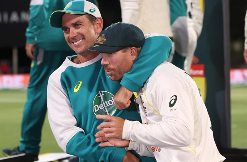 David Warner and Justin Langer at the end of last year's (Ashes  •  CA/Cricket Australia/Getty Images)