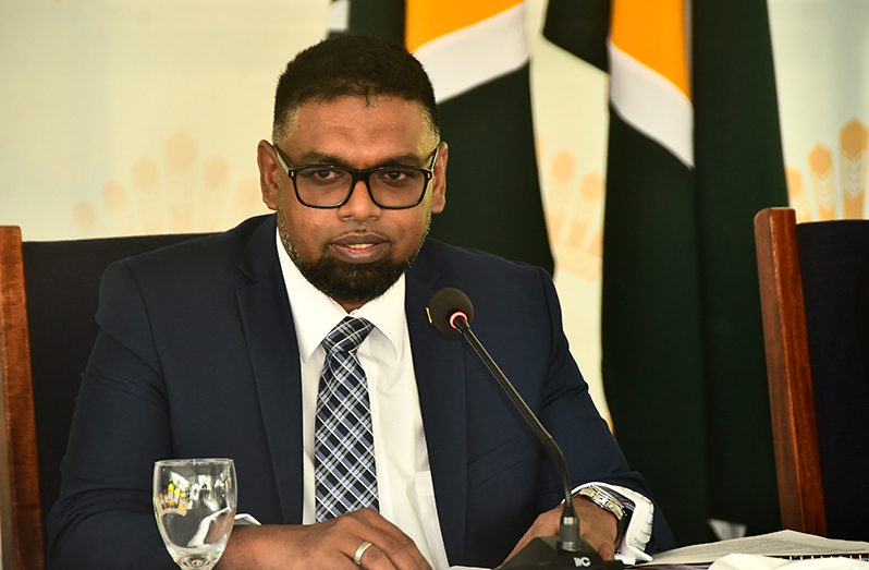 President, Dr. Irfaan Ali during Tuesday’s press conference (Adrian Narine photo)