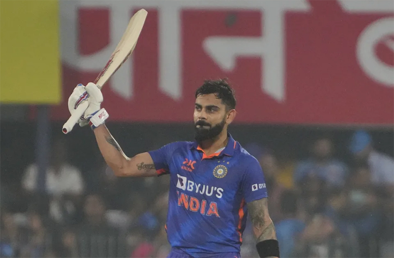 Virat Kohli celebrates his 45th ODI century