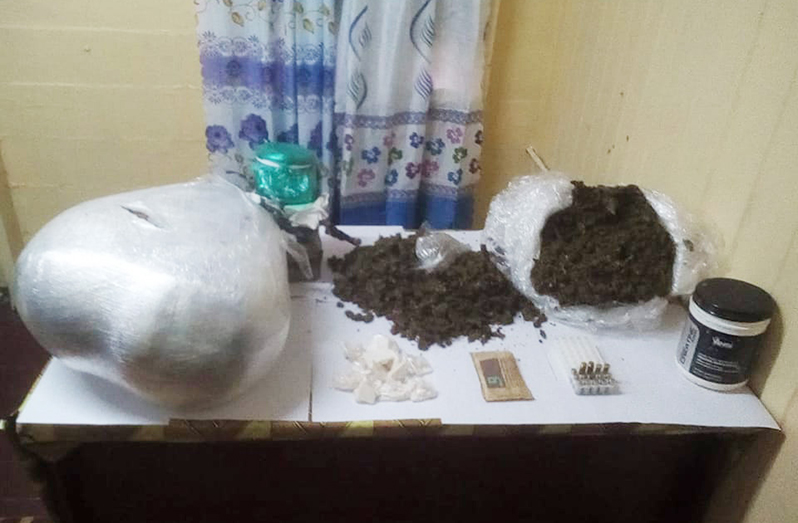 The drugs and ammunition that were allegedly found in the car (Guyana Police Force photo)