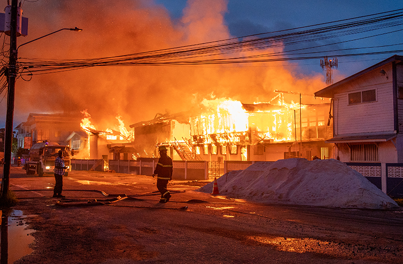 The Christ Church Secondary School on fire on Thursday (Delano Williams photo)