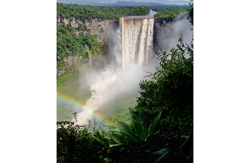 The Kaieteur Falls on the Potaro River in GUYANA is 741 feet of free-flowing water and five times the height of the Niagra in Canada (Wikipedia photo)