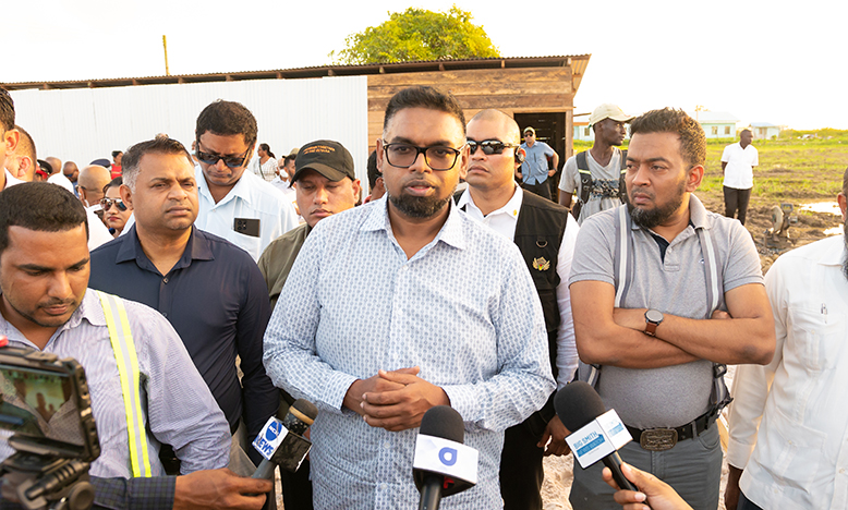 President, Dr. Irfaan Ali, speaking to members of the media at the construction site on Thursday