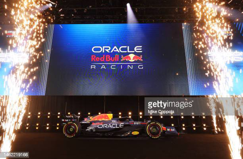 The Oracle Red Bull Racing RB19 is unveiled during the Oracle Red Bull Racing Season Launch 2023 at Classic Car Club Manhattan on February 03, 2023 in New York City. (Photo by Mike Coppola/Getty Images for Oracle Red Bull Racing)
