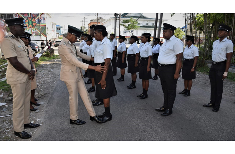 Director of Prisons (ag), Nicklon Elliot inspecting his Prison Officers