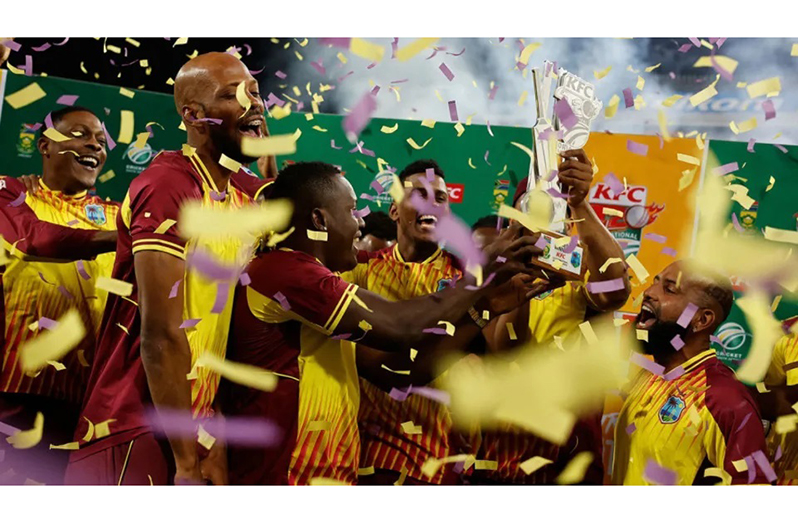 West Indies celebrate on the podium after sealing the T20I series  •  (Getty Images)