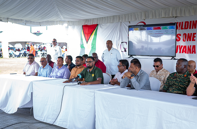 President Dr. Irfaan Ali and other officials at Friday’s press conference