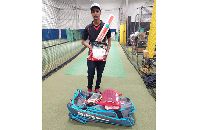 Guyanese businessman donates gear to aspiring young cricketer