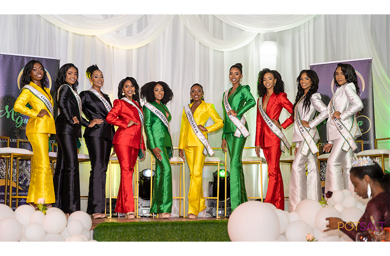 The 10 Miss Guyana Culture Queen delegates at the recently held sashing event (Photo sourced from the Miss Guyana Culture Queen Facebook page)