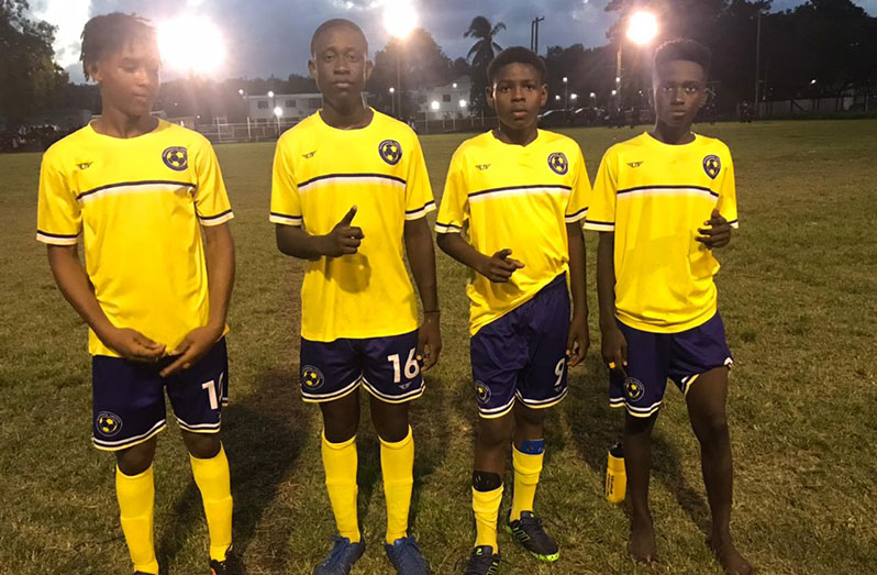 Rosignol goal scorers rom L-R, Luke Langevine, Tyrone Delph, Quacy Fraser and Winton Hartman