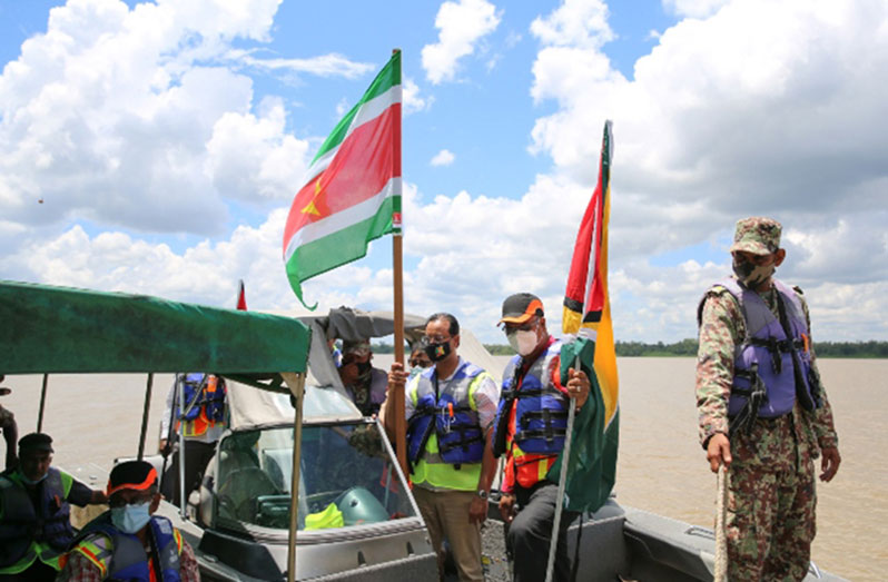 Public Works Minister, Bishop Juan Edghill, and the Surinamese delegation, during October 2020, had sailed up the Corentyne River to plant the flags at Long Island