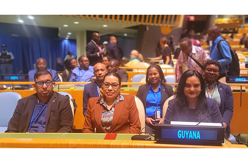 Minister of Human Services and Social Security, Dr Vindhya Persaud, with Her Excellency Ambassador Carolyn Rodrigues-Birkett, Permanent Representative of Guyana to the United Nations and Mr. Ganesh Singh, Programme Coordinator, Guyana Council of Organisations for Persons with Disabilities and other officials