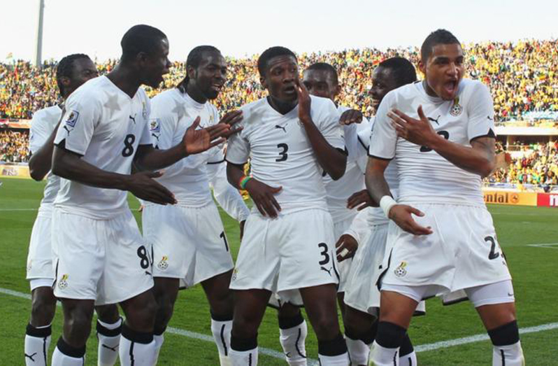 Asamoah Gyan (centre) scored 51 goals in his 20 years representing Ghana