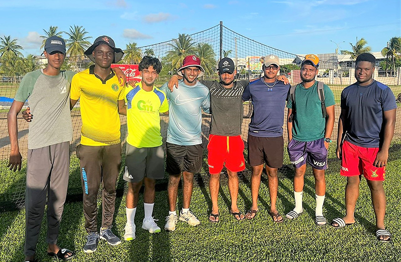 The GCC players in the Guyana U-19 team at the LBI facility (krsna Singh, the standby, is at 3rd left)