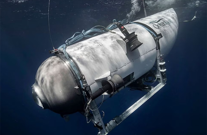 The Titan submersible, operated by OceanGate Expeditions to explore the wreckage of the sunken Titanic off the coast of Newfoundland, dives in an undated photograph (OceanGate Expeditions/Handout via REUTERS)