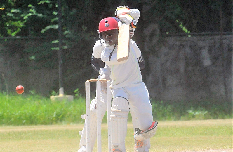 Joshua Bollers drives during his masterful unbeaten 79 at the QC ground yesterday (Sean Devers photo)