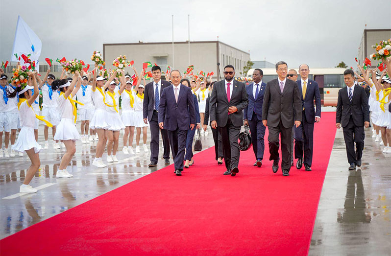 President Dr. Irfaan Ali was on Thursday accorded a red-carpet welcome by government officials of Chengdu, the largest city in Sichuan, and the sixth largest in China (Office of the President photo)