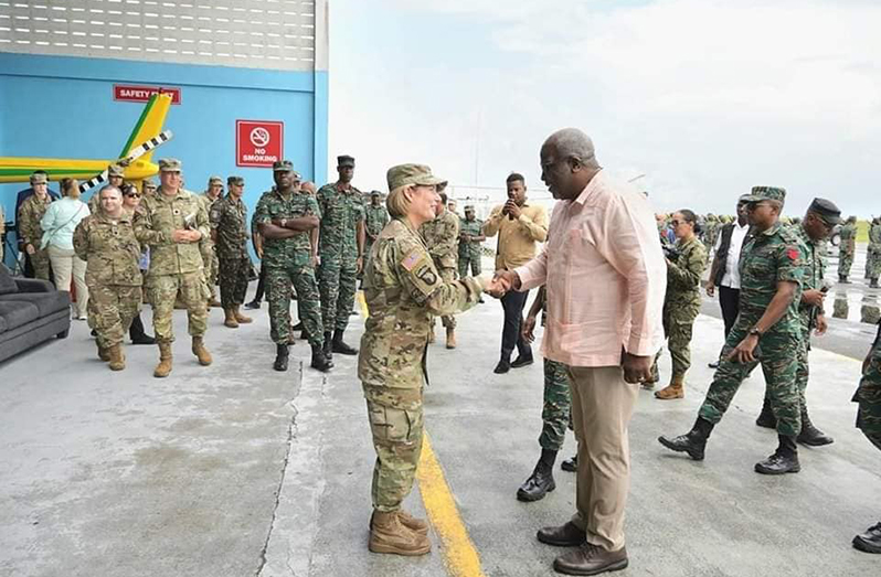 Prime Minister, Brigadier (Ret’d) Mark Phillips, who is performing the functions of the President was, on Wednesday, briefed on the ongoing 38th iteration of Tradewinds exercise at the Air Station London, Timehri