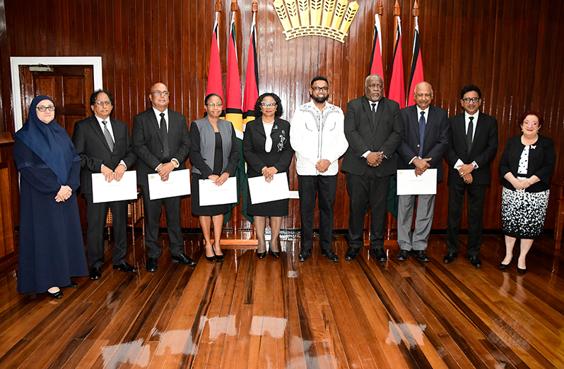 President Dr. Irfaan Ali with the newly sworn-in members of the JSC